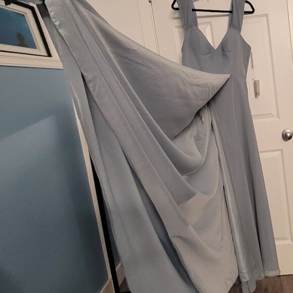 Women Long Maxi gown dress formal bride Prom Gala- Fits Size 14- Dusty Blue/grey - Picture 8 of 9